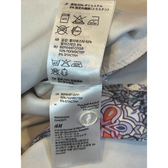 H&M Womens Multi Print Pencil Dress Back Hole Party Wedding Purple White Size 6 - Picture 10 of 10